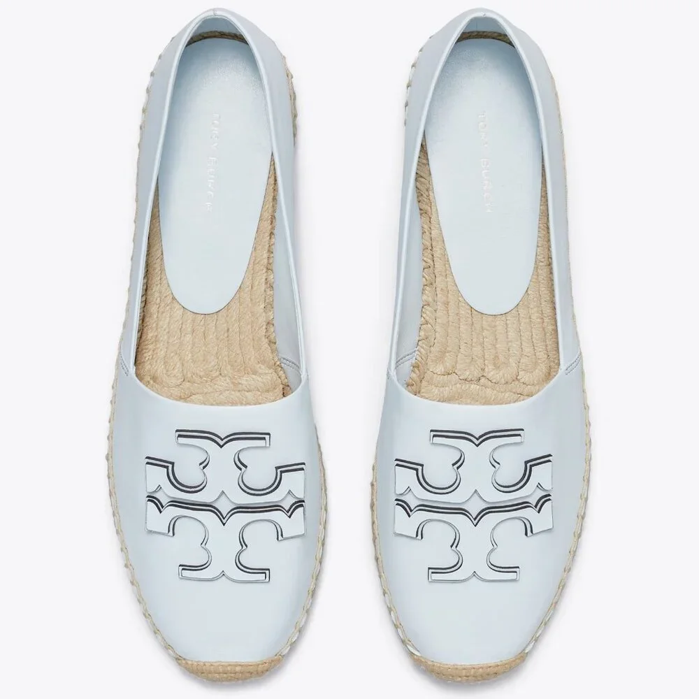 Tory Burch $228 Ines Espadrille Flats Pale Icy Blue Leather 9.5 10